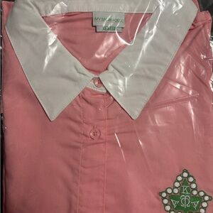 AKA (Alpha Kappa Alpha) Pink Button-Up Shirt with White Collar